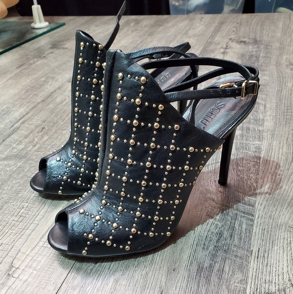 Schutz Slingback Peep Toe Studded Heels 10